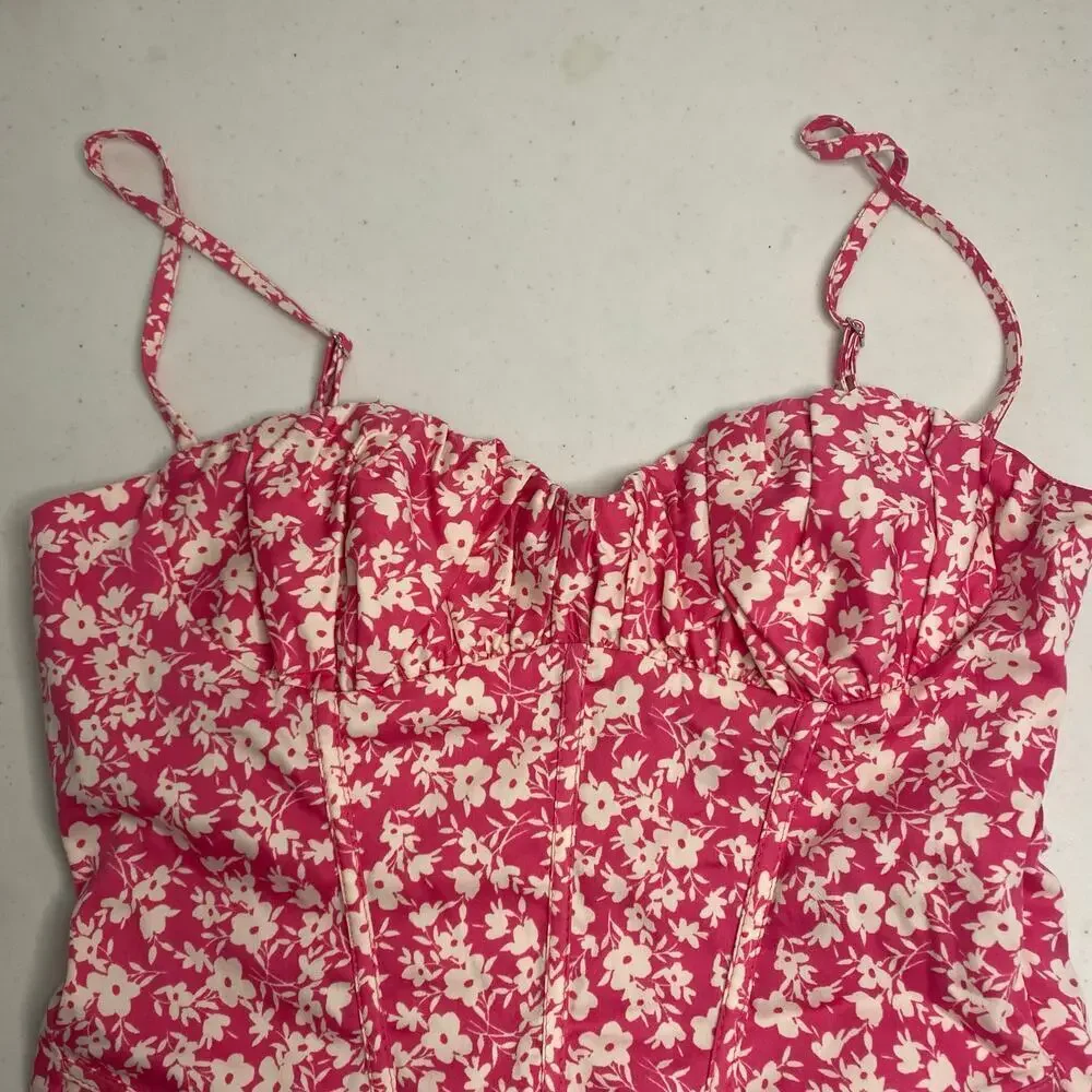 Zara Pink Flower One Piece Bodysuit Tank Top Corset Size XS Y2K Barbiecore